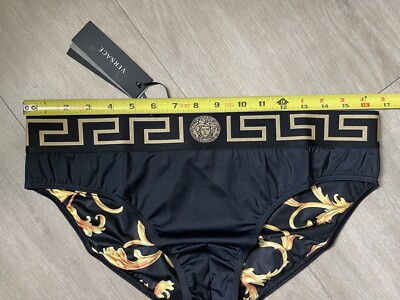 NWT Versace Mens Greca Border Swim Brief Black Size 6 Large | eBay
