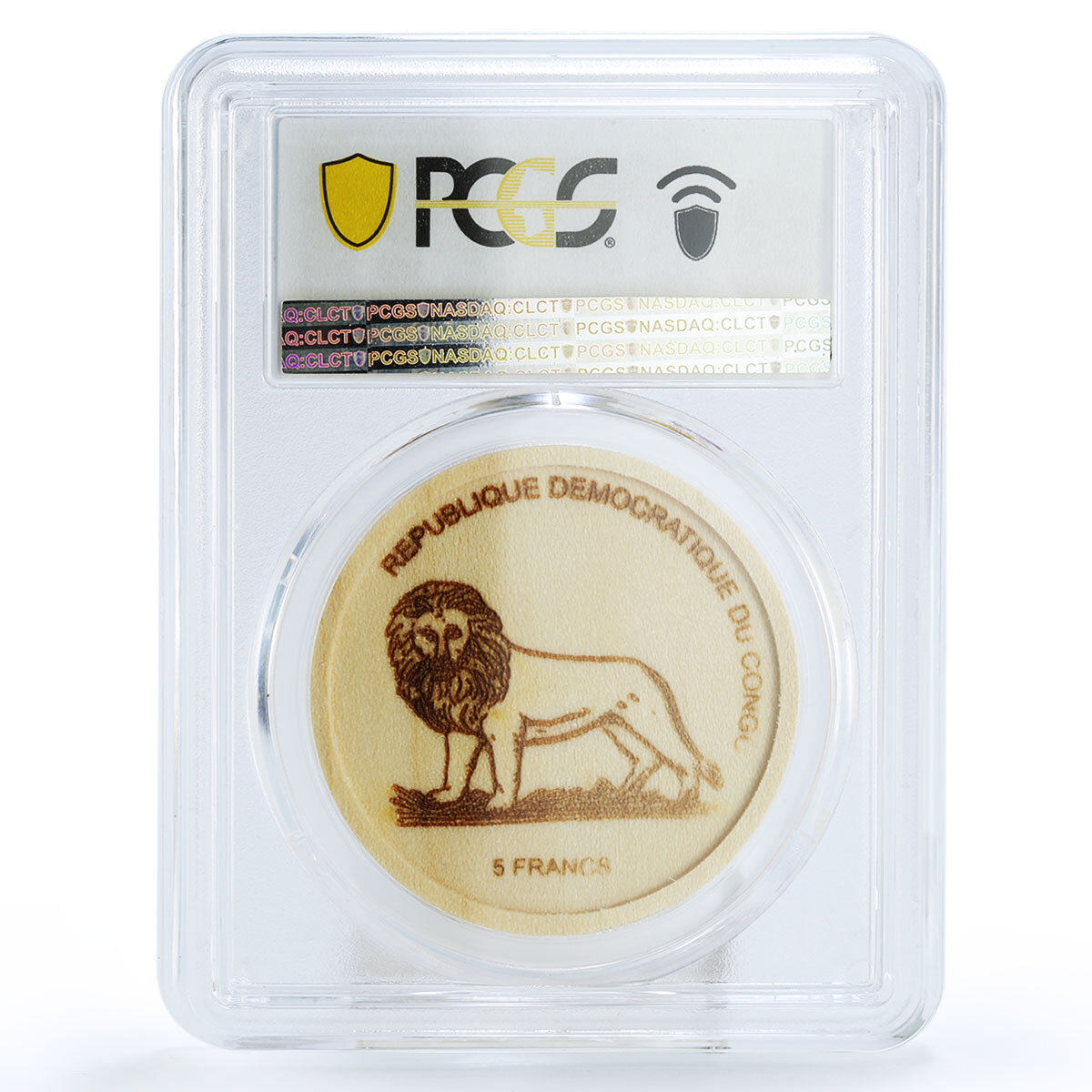 Congo 5 francs Wildlife Protection Gorilla Fauna MS70 PCGS wood