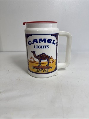 Vintage Camel Lights Cigarettes Promo Thermo Travel Mug Plastic White W/Lid