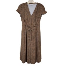 Ann Taylor LOFT Animal Print Button Front Shirt Dress Tie Waist Tan Black SZ 4P