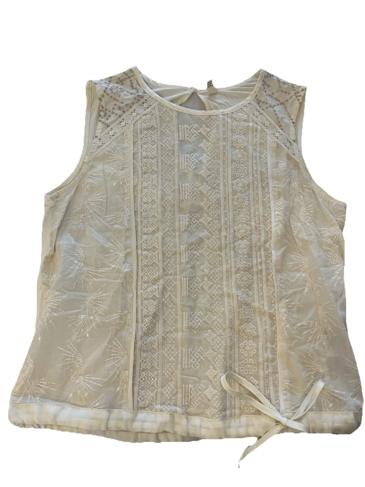 OFF WHITE Top camicia donna smanicato piccola media bianco sporco ricamato cuciture pizzo