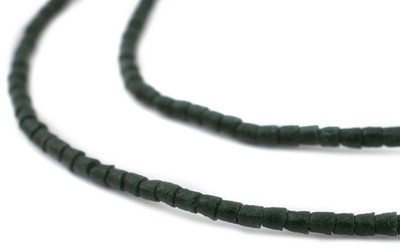 Dark Green Sandcast Seed Beads 3mm Ghana African Glass 25 Inch Strand Handmade