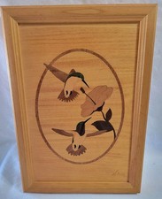 Hudson River Inlay Marquetry "Hummingbird Duet" Signed Nelson Wood Art Flower