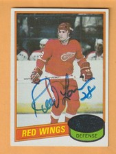 Reed Larson Detroit Red Wings AUTO Signed 1980-81 Topps Gum Stained