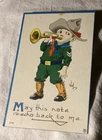 Vintage Postcard Little Soldier With Trumpet Bugle Military Uniform WWI
