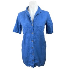 Everlane 100% Linen Blue Button Down Short Sleeve Mini Shirt Dress Size XXS