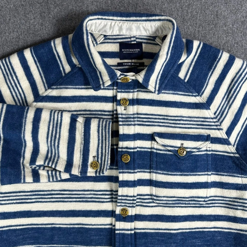 Scotch & Soda Men XL True Blue Amsterdams Blauw Blue White Striped Cotton Jacket - Image 2 of 4