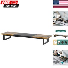 Dual Monitor Stand Riser with 2 USB Charging Ports Wood Computer Desk Organizer