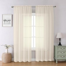 Cream Sheer Curtains 84 Inches Long 2 Panels Set, Elegant Light Filtering Window
