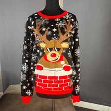 Adult Unisex Black Christmas Ugly Sweater Cool Reindeer Size L NWOT