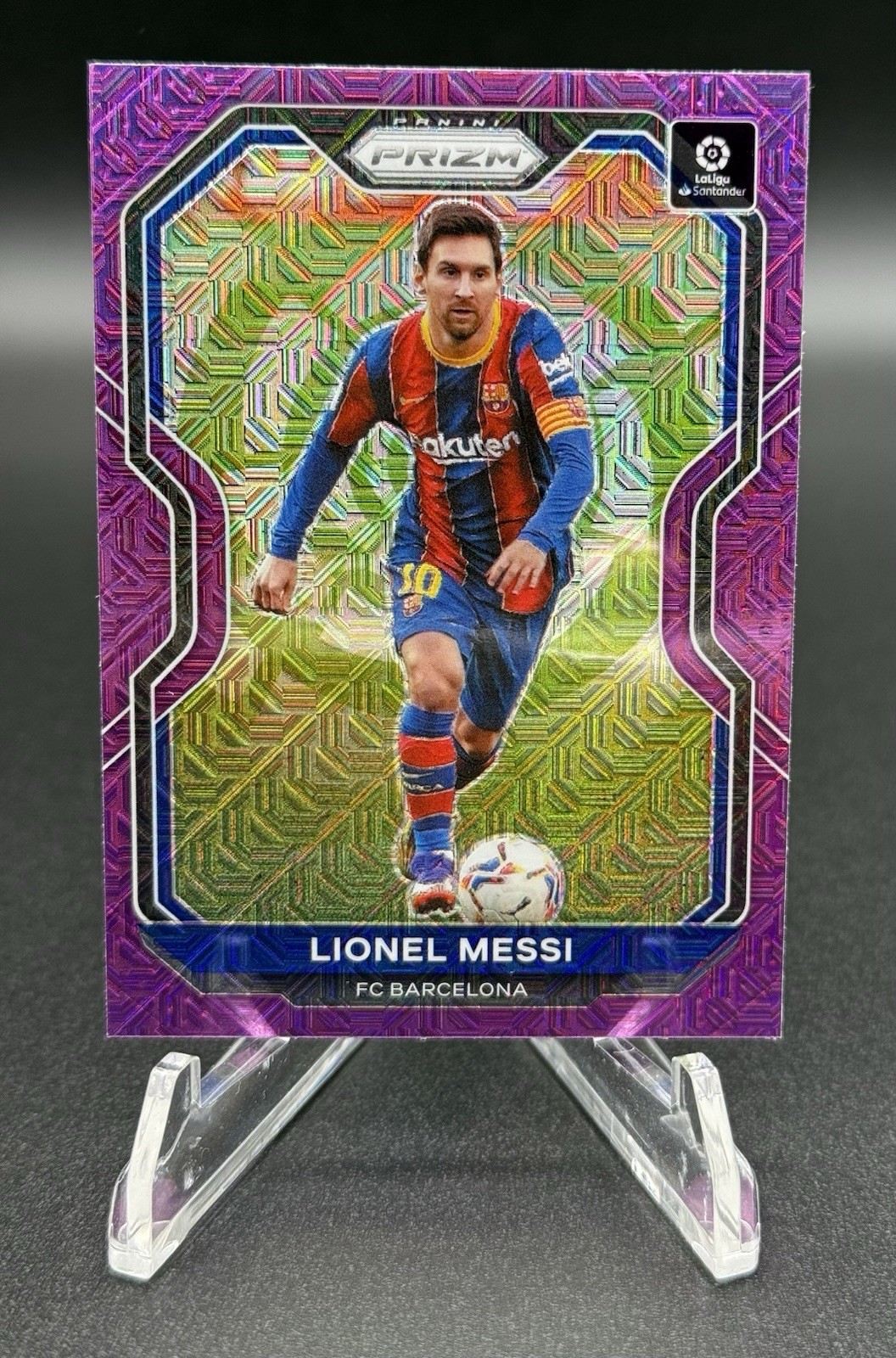 2020-21 PANINI CHRONICLES PRIZM SOCCER LIONEL MESSI #15 PURPLE MOJO PRIZM