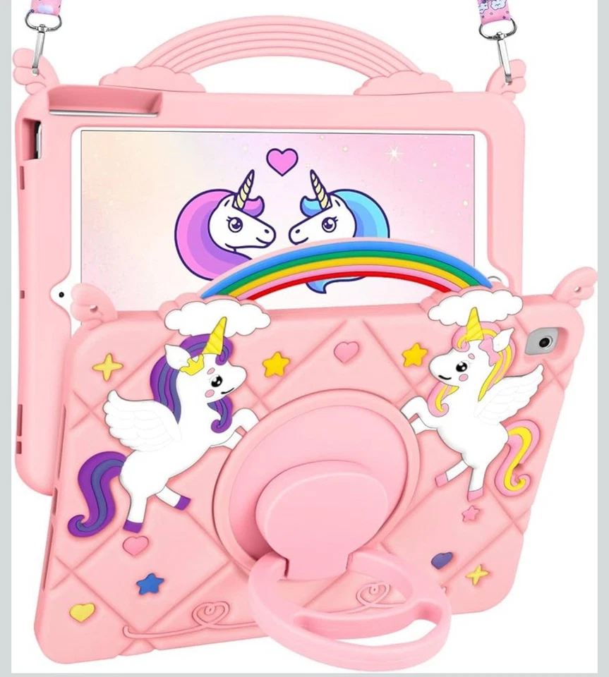 Unicorn Soft Silicone Case Rainbow Cute Cover Stand With Strap for iPad 9.7 Inch - Image 2 of 4