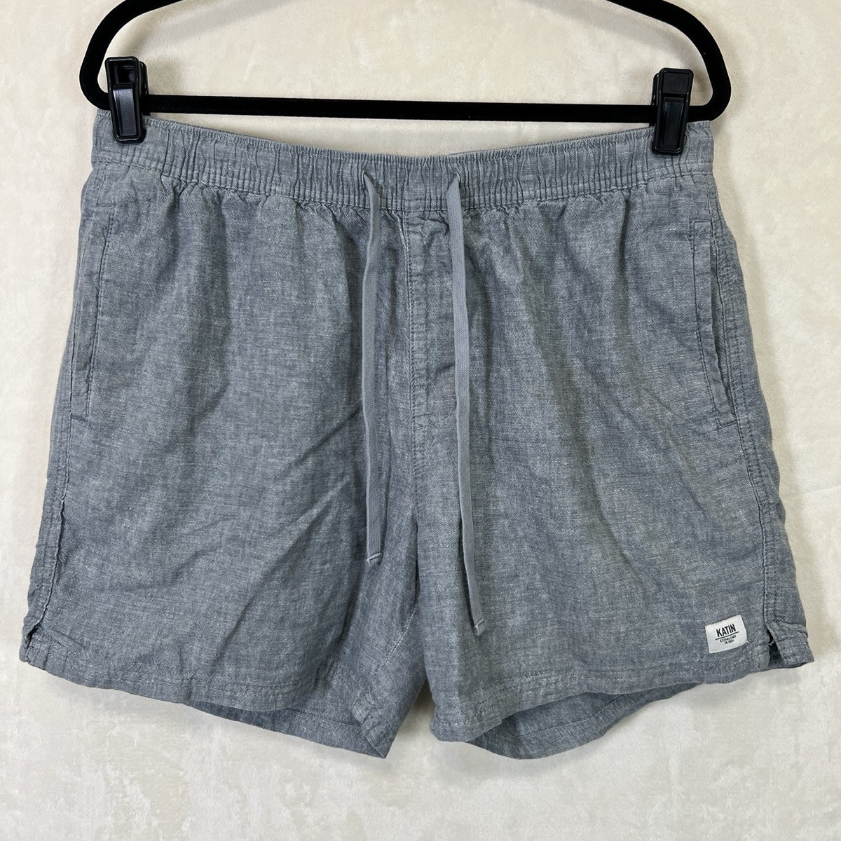 Katin Cotton Linen Blend Shorts Mens XL (34x5) Gray Drawstring