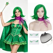 Fashion Cosplay Costume Party Hair Wigs Set Full Head Hair Green Wigs Halloween
