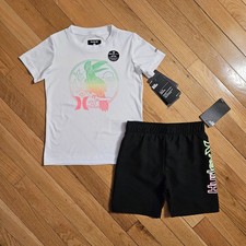 NEW Hurley Little Boy UPF 50 Rash Guard Swim Trunks Short Set 4T, 5 ,7