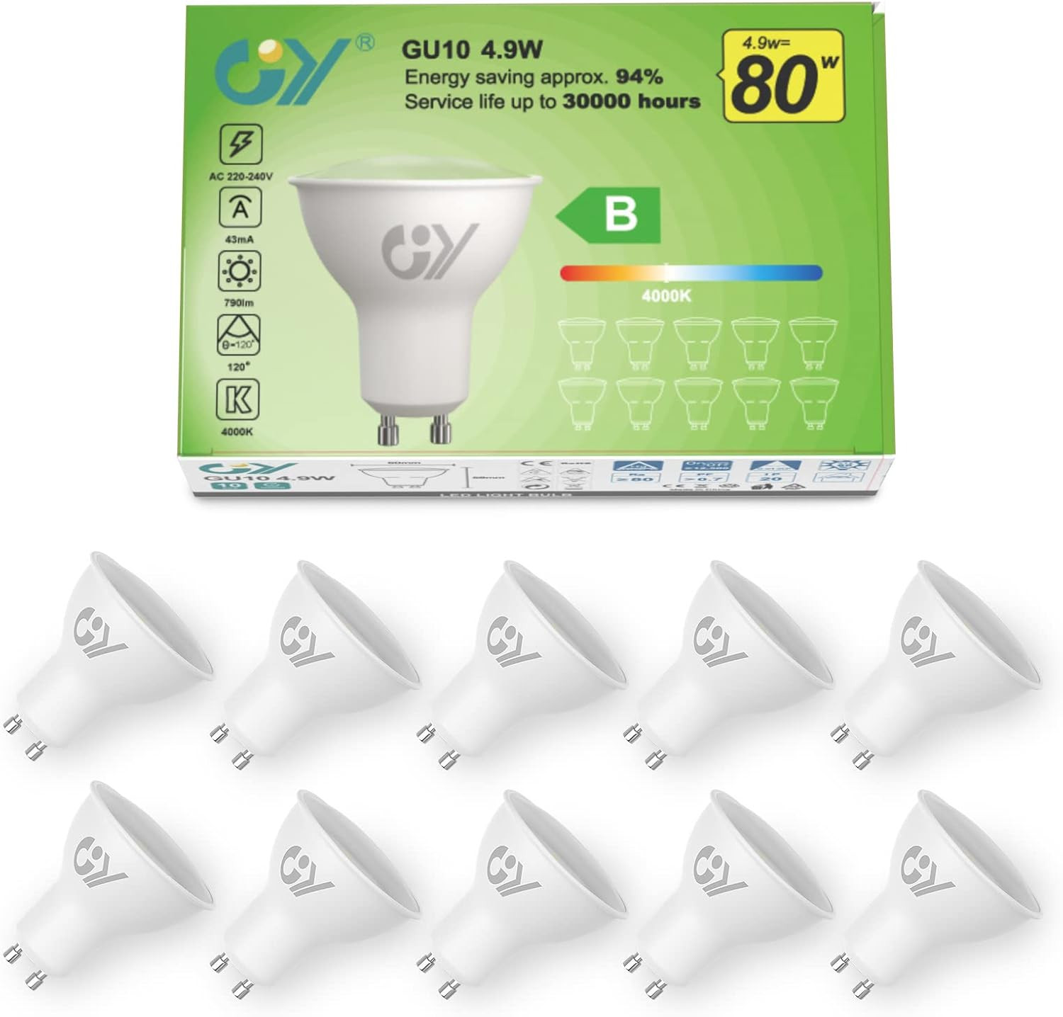 Ampoule LED GU10 puissant spot 790LM haute luminosité pour grand angle