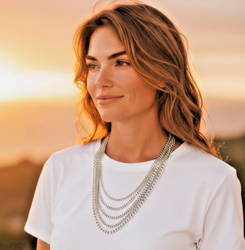 NWT 925 Sterling Silver Thick 5 Multi Layered Chain Adjustable Necklace, 55.6g - Image 4 of 4