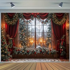 1pc Christmas Backdrop 2D Flat Multi-Functional with Trees  Snowy Window Desig