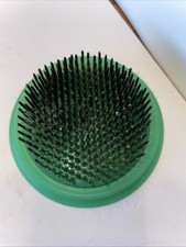 Vintage 3 1/4   Metal Spike Flower Frog Plastic Green Base