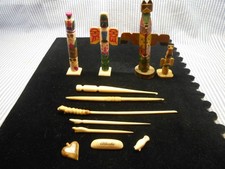 Lot (12) INUIT CARVED PIECES - TOTEMS-SEWING-PICKS-SOUVENIR
