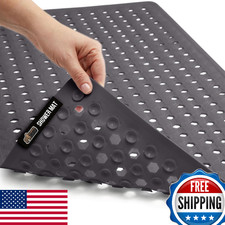 GORILLA GRIP Patented Bath Mat, 35x16" Charcoal, Suction Cups, Drain Holes