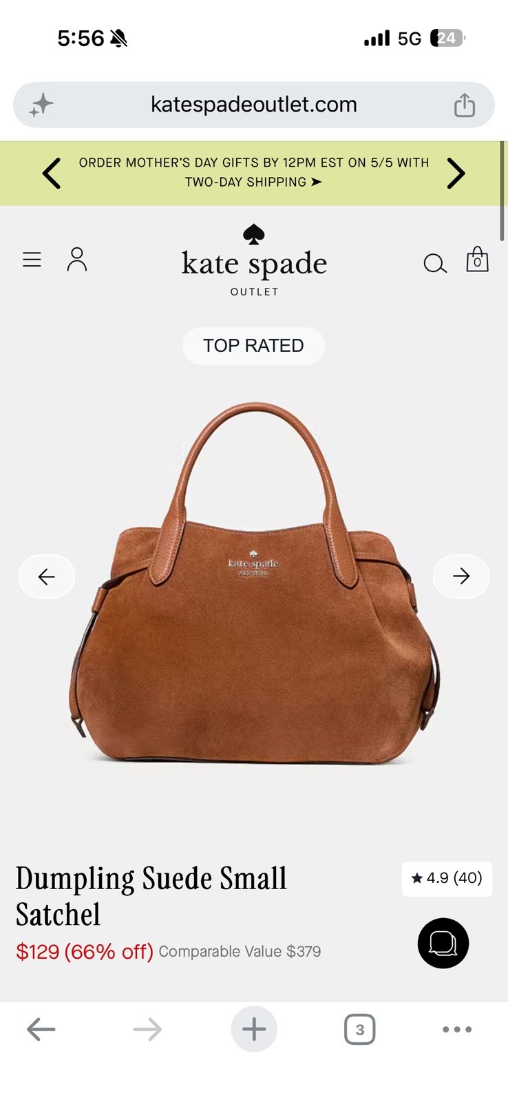kate spade new york Dumpling Small Satchel Top Handle Bag Brown
