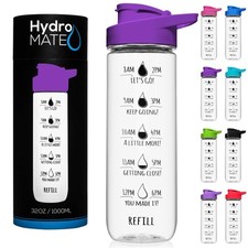 NatureWorks HydroMATE 32oz Motivational Water BottleTime Marker 1 Liter Purple 