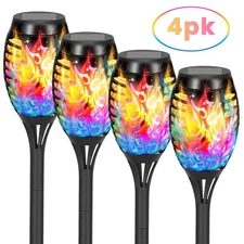 4-12X LED Solar Flame Torch Lights Flickering Garden Yard Pathway Lamp USA color
