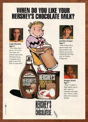 1993 Hershey's Syrup/Chocolate Milk Mix Print Ad/Poster Snack Food Drink Art 90s