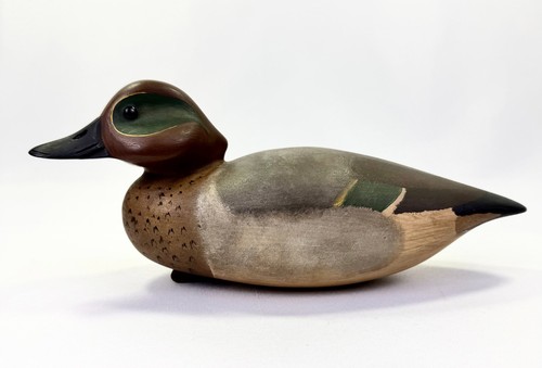 Richard Addis RFA Signed Green-Winged Teal Drake Duck Decoy Wood Folk Art Vtg