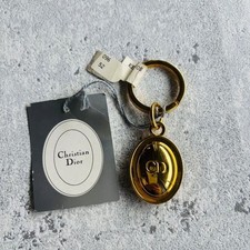 Christian Dior Key Ring Charm Round CD Logo Gold Vintage Used