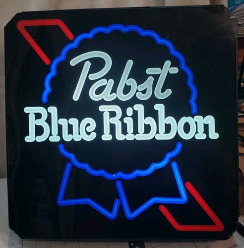 Seltenes Vintage 1970er Pabst blaues Band Bier Licht Wandschild 16" x 16"
