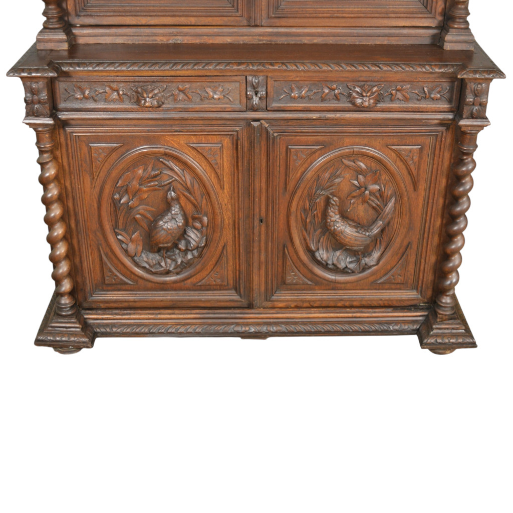 Antique Carved Oak Sideboard Breakfront Cabinet w/ Carvings 1880s #22443