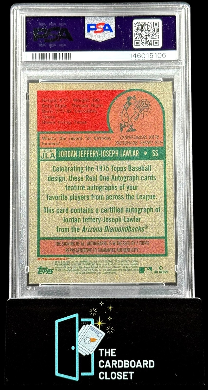 Jordan Lawlar 2024 Topps Heritage Real One Auto PSA/DNA Auto 10 RC view 2