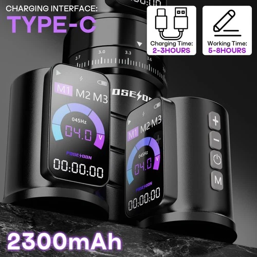 POSEIDON Wireless Tattoo Pen 2.4-4.2mm Stroke 2300mAh Digital Screen image 3