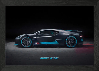 Bugatti Veyron Aquarell gerahmt Wandbild Poster Leinwanddruck Bild