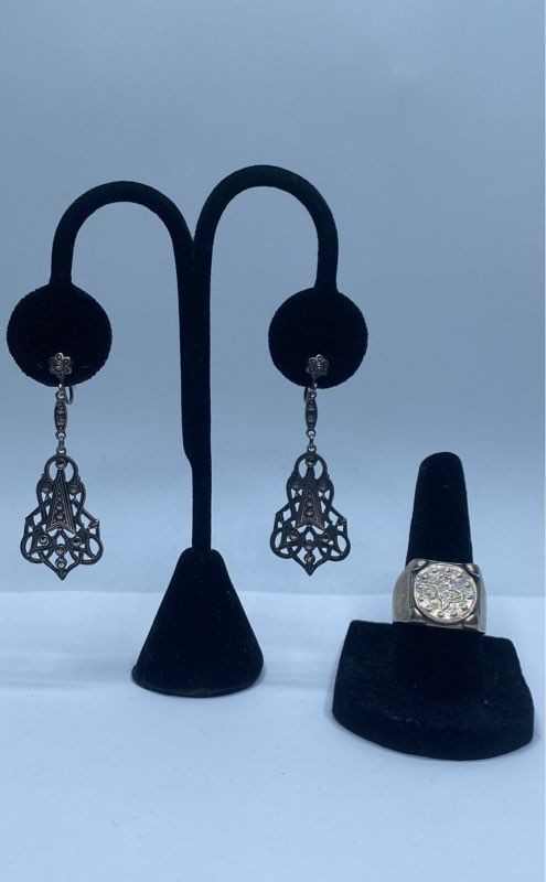 Sterling Silver Assorted Ring/Earring Jewelry Bun… - image 1