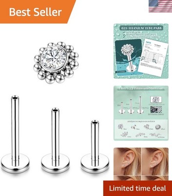 Elegant Internally Threaded Titanium Cartilage Earrings - 6mm, 8mm, 10mm Options