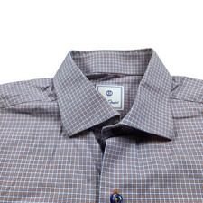 David Donahue Dress Shirt Mens Large Blue Orange Long Sleeve Button Up Check