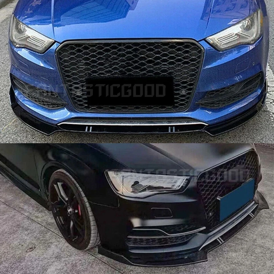 For Audi A3 S3 S-Line 8V 2013-16 Glossy Black Front Bumper Lip Splitter Spoiler - Image 2 of 4