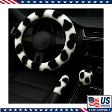 Fluffy Steering Wheel Cover 3pcs Set - Plush Fuzzy Fur Gear Shift Hancolor Cows