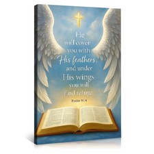 Psalm 91:4 Angel Wings Bible Verse Wall Art Canvas Poster Christian Decor