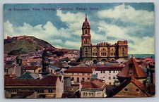 c1920 Panoramic View Showing Cathedral Malaga Spain Vintage Postcard