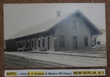RPPC c 1912 N. Y. Ontario & Westrn RR Depot, NEW BERLIN, N.Y REAL PHOTO POSTCARD