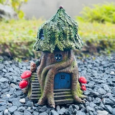 Solar Light Fairy Tree House, Fairy Garden House Statues,Tree House Figurines...