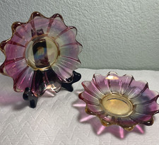 Vintage Pink Glass Scalloped Edge Shiny 5.5" Dish Sunburst X2 Farmhouse Fancy