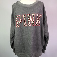 Victoria's Secret PINK LARGE Gray Pullover Sweatshirt Leopard Logo Red Outline