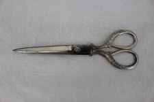 Vintage Sewing Collectible Eversharp Scissors Ornate SilverTone Handle Steel USA