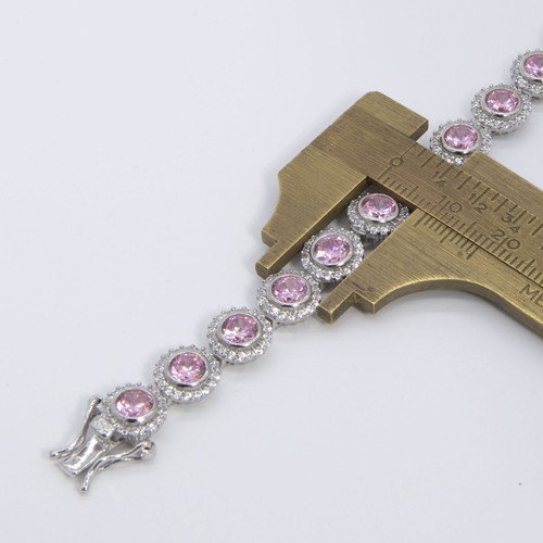Round-Cut Bezel Tennis Bracelet White Sterling Silver 925 - Picture 5 of 9