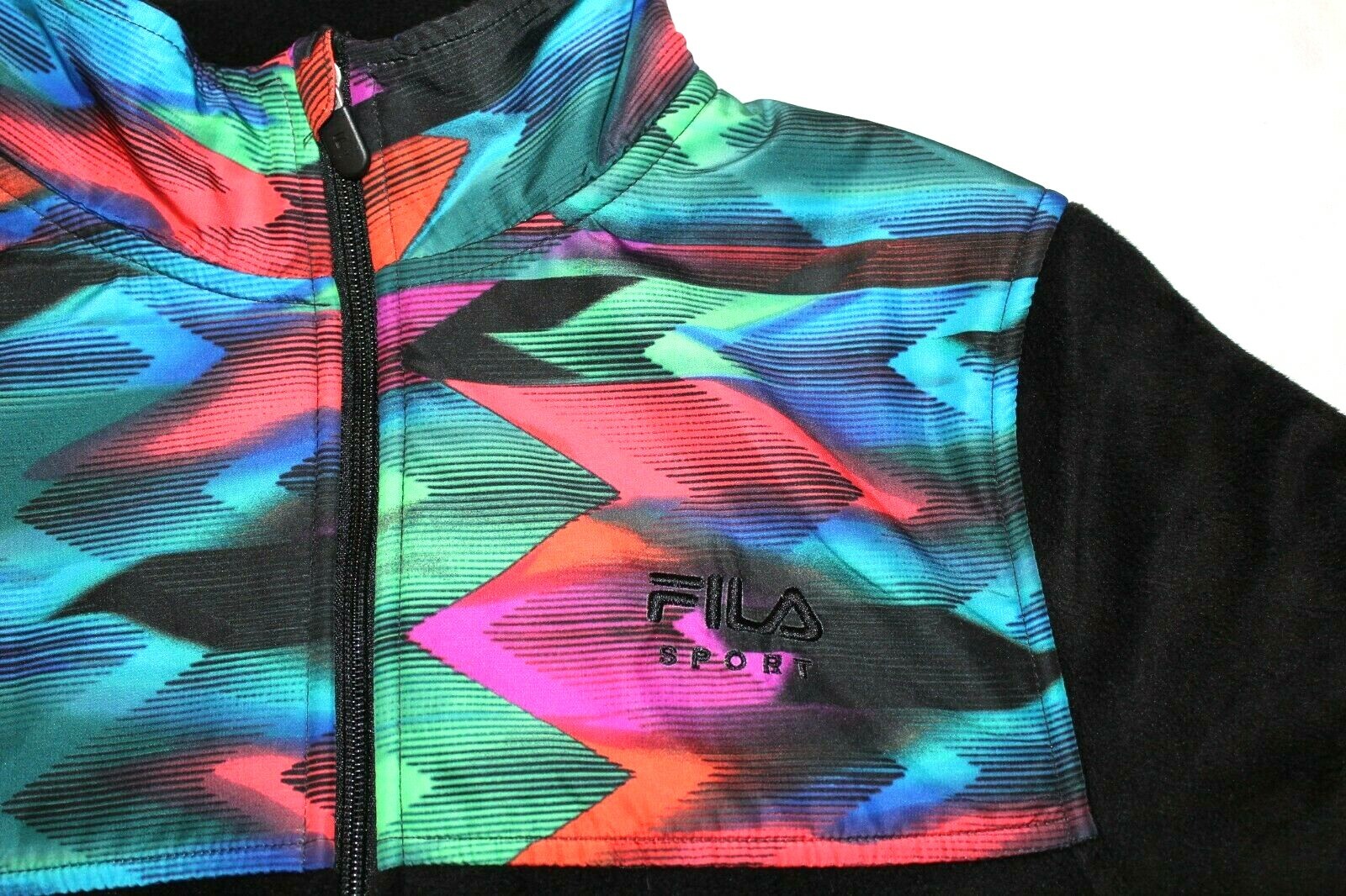 Giacca sportiva FILA VINTAGE ANNI 80 donna running track cerniera intera nera multicolore taglia XS